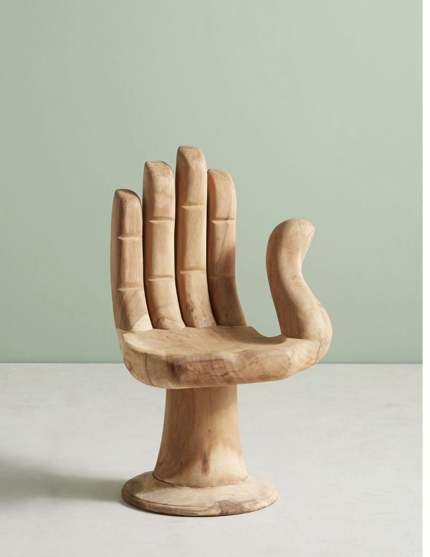 Anthropologie Palmistry Hand Wooden Carved Natural Teakwood Chair