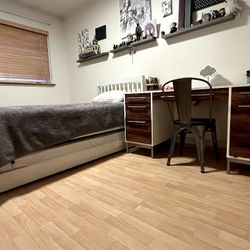 White Trundle Twin Bed Set With White Desk