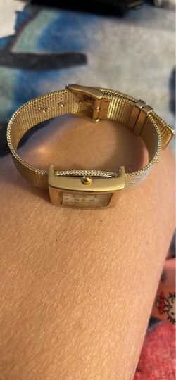 Gold-Tone Rectangular Watch with Mesh Band