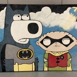 2 x 1.5 Hand painted family guy Stewie and Brian As Batman and Robin