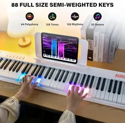Foldable 88-Key Piano Keyboard with Colorful Lighted Keys, Semi-Weighted Full Size Keys, Portable Digital Piano with USB-MIDI, Built-in Speakers, Sust