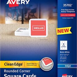 Avery Clean Edge Printable Square Cards with Sure Feed Technology, Rounded Corners, 2.5" x 2.5", White, 180 Blank Cards for Inkjet Printers (35702)