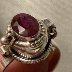 Secret Pill Compartment Real Faceted Ruby Solid Sterling Silver Poison Locket Ring Size 7 