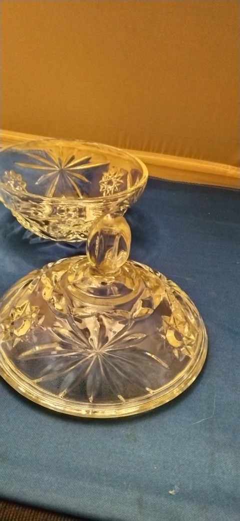 Vintage Star david Clear Glass candy dish With Lid