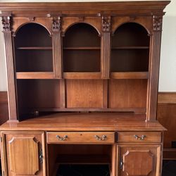 Wooden Office Desk with Hutch & File Cabinet