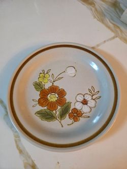 Vintage Stoneware Plate with Floral Design