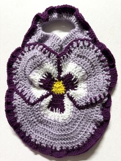 Purple PANSY mini tote Handmade Crochet Clutch Purse bag Wristlet SKUMPSTITCH