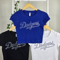 Dodgers T-shirt Rhinestone Crop Top