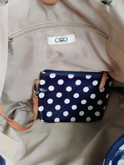 Cato polka dot tote bag with the matching insert pouch