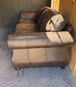 Brown Faux Leather Nailhead Trim Sofa
