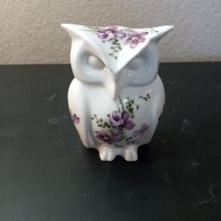 EXQUISITE Hammersley Bone China VIOLETS Owl Figurine Trinket Holder From England

