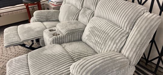 New Corduroy Love Seat. Grey. Free Delivery!