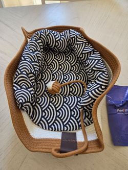 FHKPET Cotton Rope Cat Basket with Cushion - Large, Brown/Beige