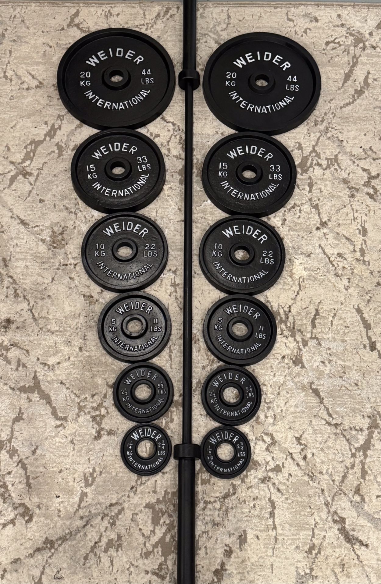 Weider Steel Weights Plates With Barbell& Curl Bar