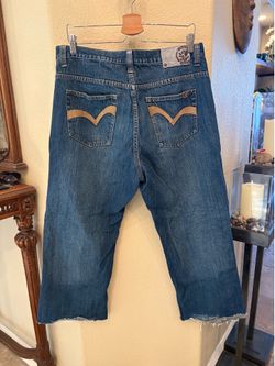Vintage Men’s Blue Cut Off Y2K Embroidered Pockets Size 34