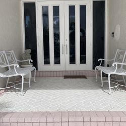 2 White Cast Iron Zen Garden Benches. Beautiful PAIR! Rich, Classic & Classy.  About 36 H X 44 W  X 23 D.  $400 For Both.  Keep White Or Paint Them!