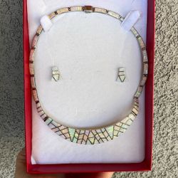 Silver And Opal Choker Set