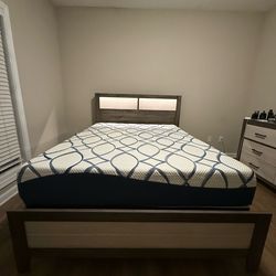 Queen Cooling Mattress, Bed Frame with Lighted Headboard & Dresser