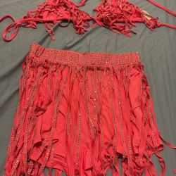Pink Fringe Outfit With Rhinestones 