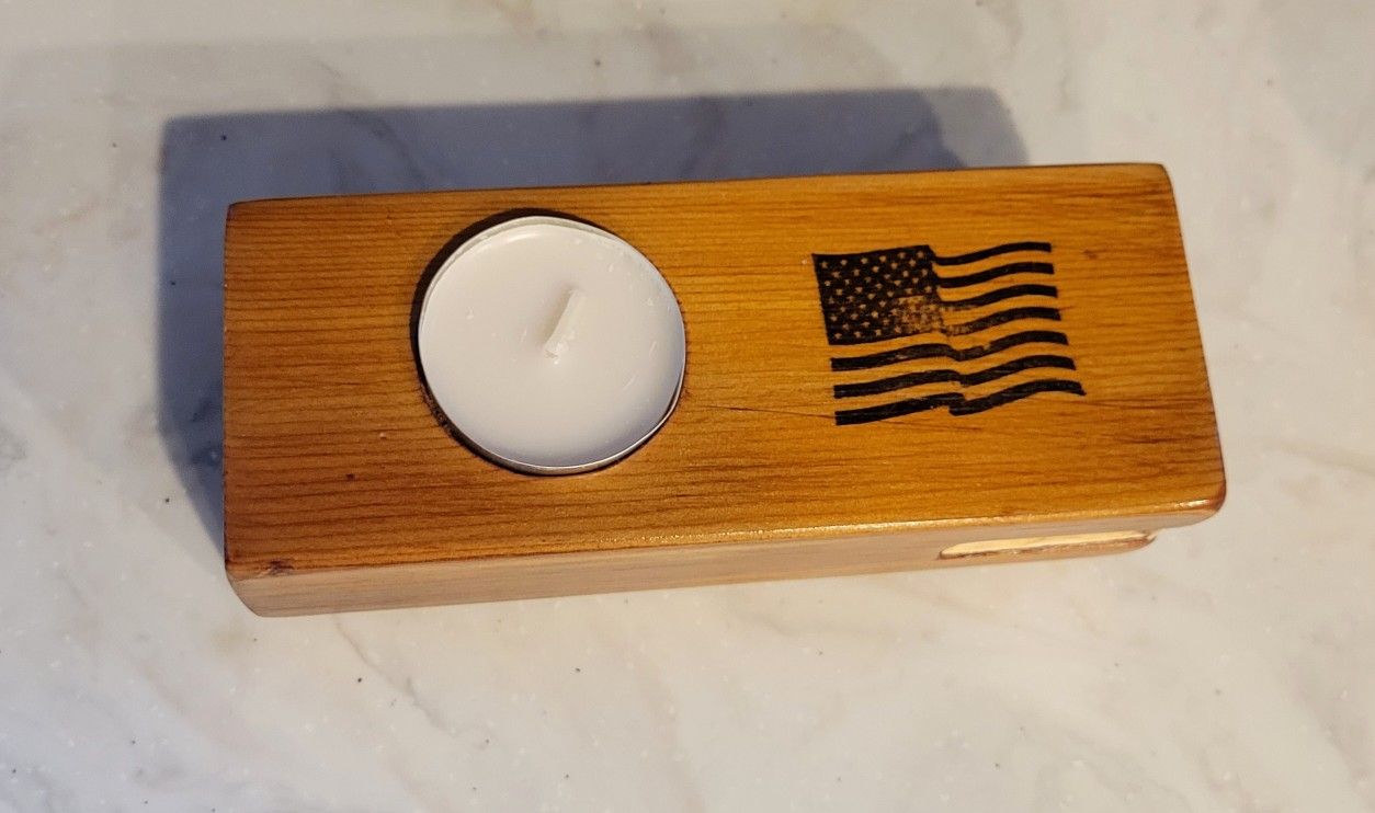Candle Holder With Match Book Slot And Stamped American Flag