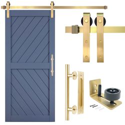 ft Adjustable Sliding Barn Door Hardware Kit Brushed Brass Finish $141.75