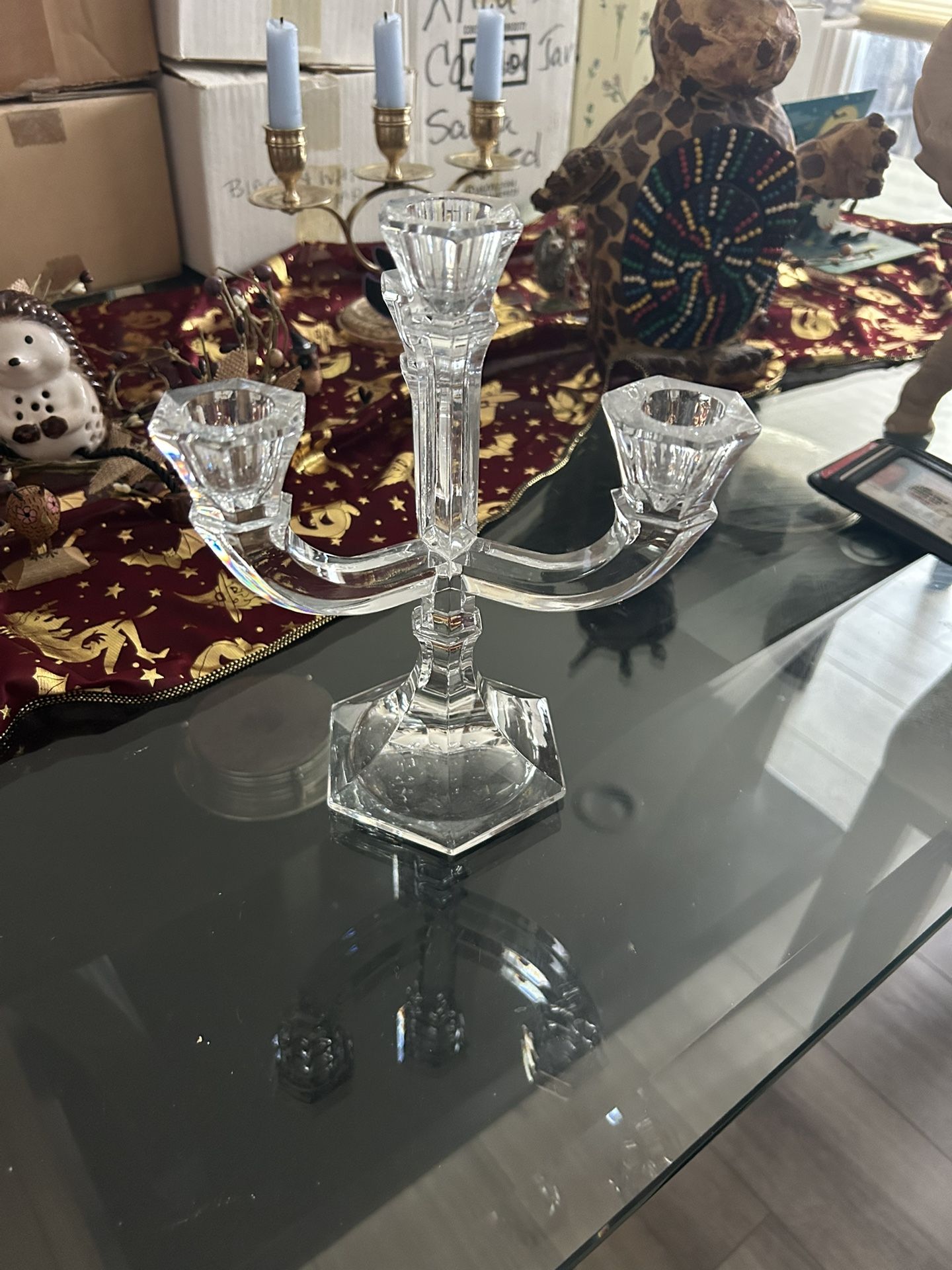 Quad Candle Holder Clear Glass Holds 4 - 9"
