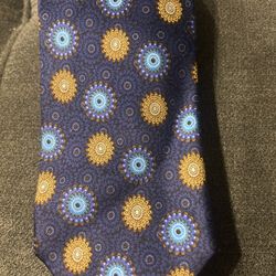 Zegna Men’s Blue Medallion Silk Tie 3.75” Wide