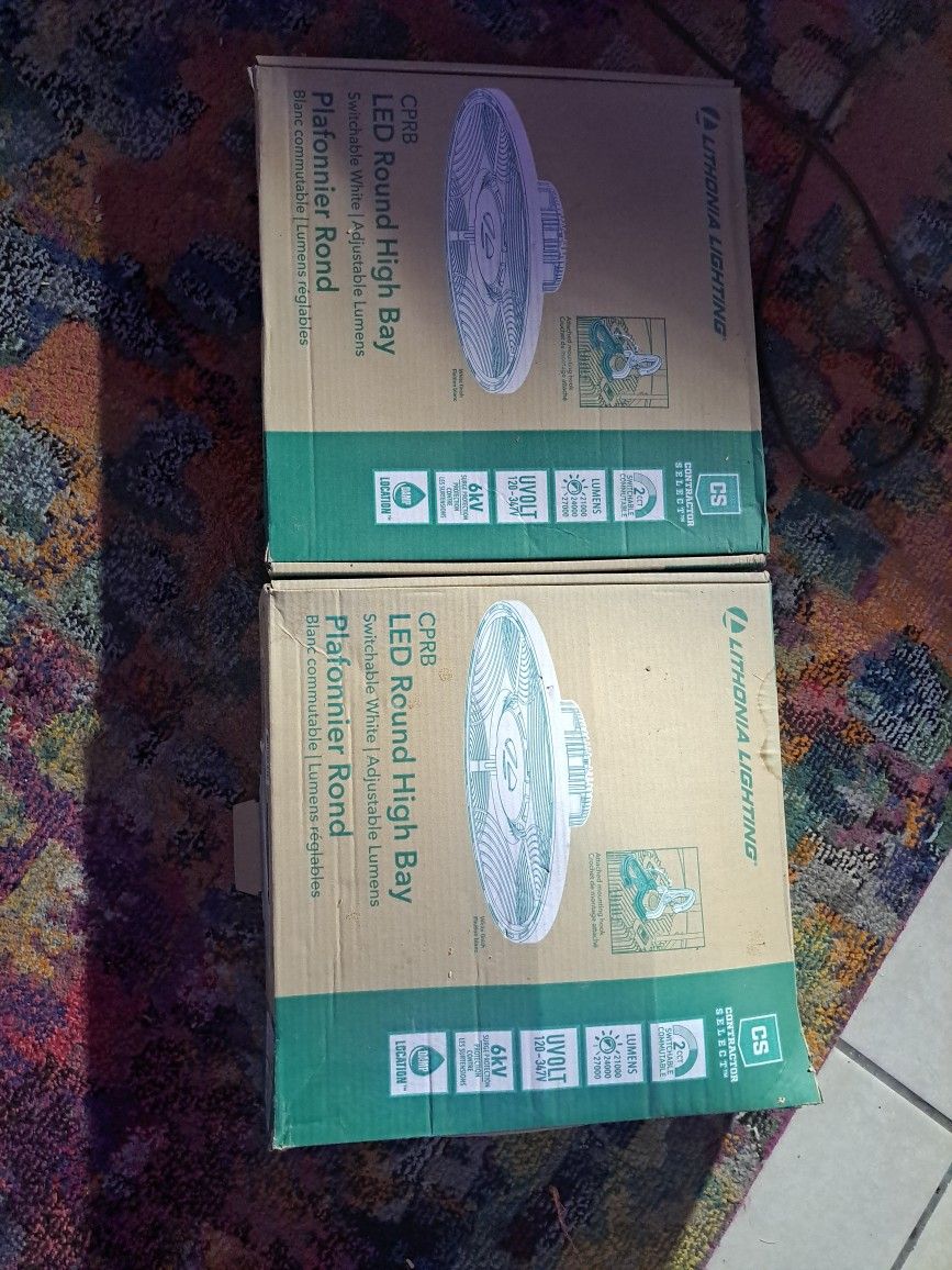 TWO LED ROUND HIGH BAY LIGHTS NEW