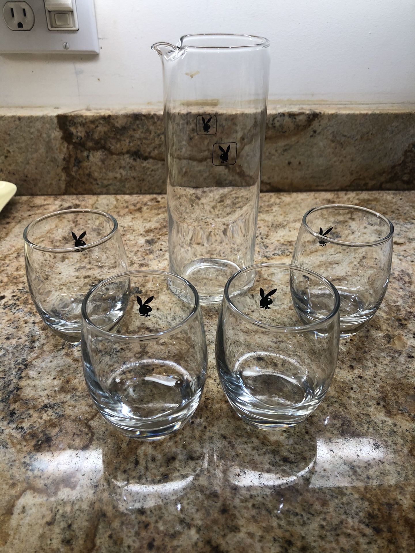 Playboy Tumbler Glasses & Pitcher Bar Set, Pristine.