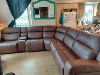 Brown Leather Power Reclining Sectional Sofa