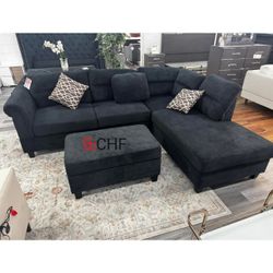 103.5"W Fabric Sectional Sofa with Right Facing Chaise, Storage Ottoman, and 2 Accent Pillows