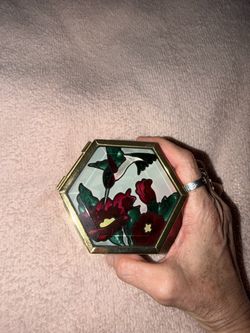 Hexagonal Stained Glass Hummingbird Compact Mirror