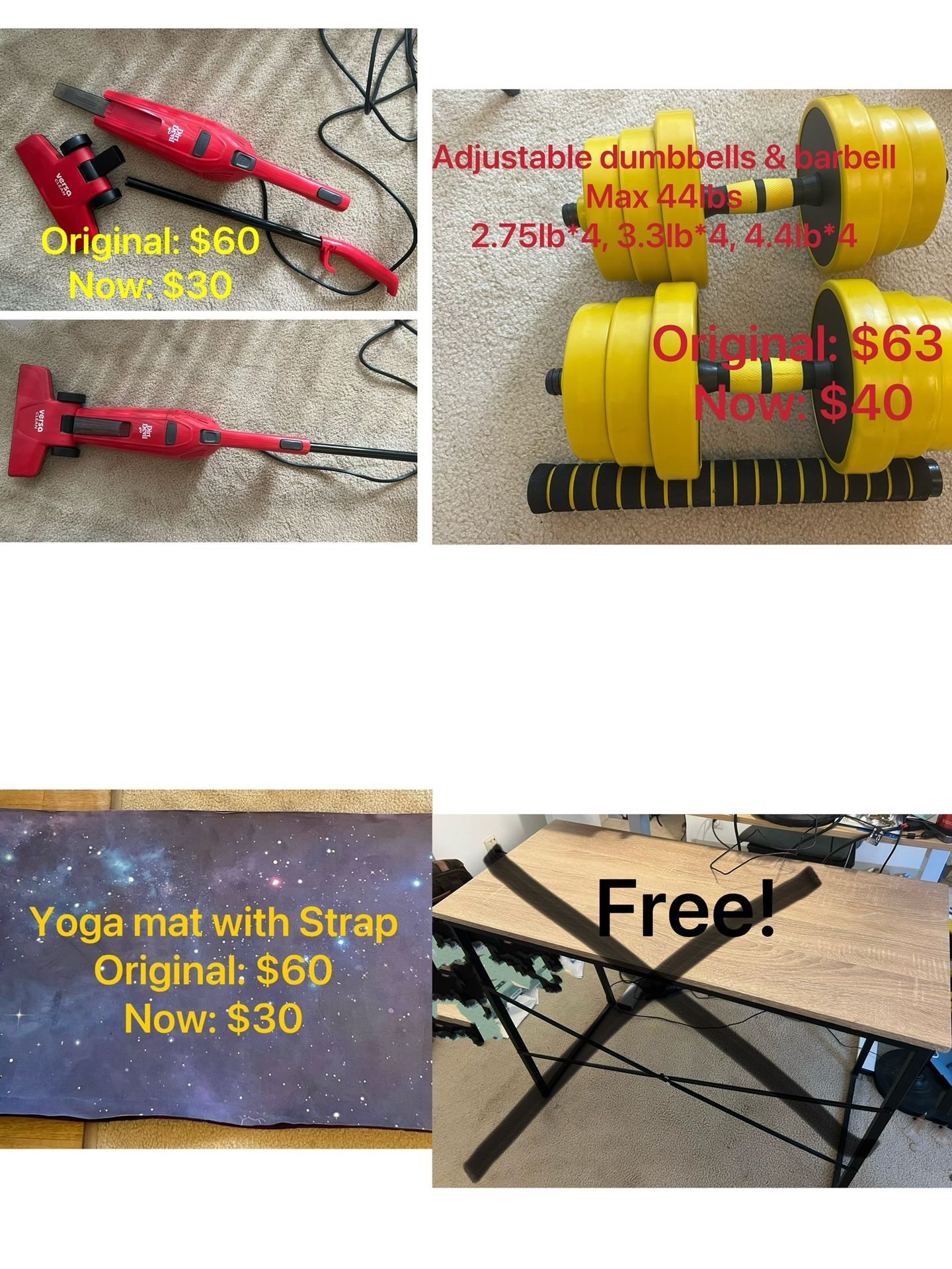 Dumbbells, Yoga Mat, Vacuum, Power Strip, And More