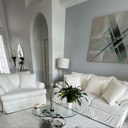 White fabric sofa-set, excellent condition