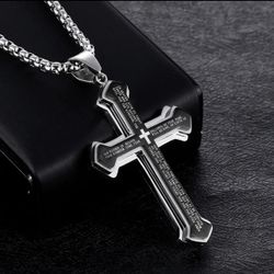 Vintage Christian Bible Text Stainless Steel Cross Pendant
