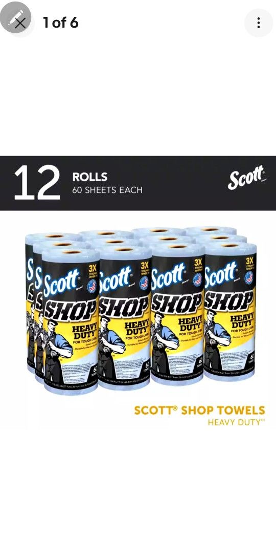 Scott Shop Heavy Duty Towels For Tough Jobs - 12 Rolls 60 Sheets Per Roll