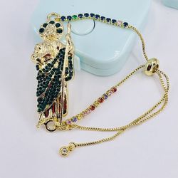 San Judas Pulsera Ajustable Laminado Y Cristal/ SainJude Gold Plated And Crystal Adjustable Bracelet