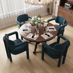20"H Chenille Linen Upholstered Dining Chair, Peacock Blue (Set of 4)