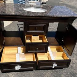 Beautiful Real Wood Not Junk Moorpark 49 in. W Bath Vanity in Burnished Walnut with Granite Vanity Top in Brown Merad More Information 