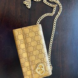 Gucci bronze wallet on a chain w/ interlocking hearts