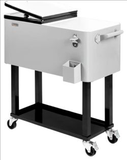 Rolling Ice Chest, Portable Patio Party Bar Drink Cooler Cart, with Shelf, Beverage Pool with Bottle Opener