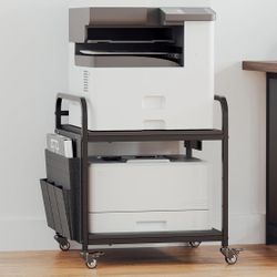 NEW Printer Stand with Storage, Height Adjustable Printer Table with Power Outlets and USB Ports, Under Desk Printer Cart with Wheels for Home Office 