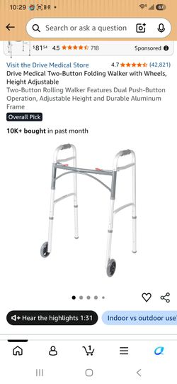 Drive Medical Two-Button Folding Walker with Wheels