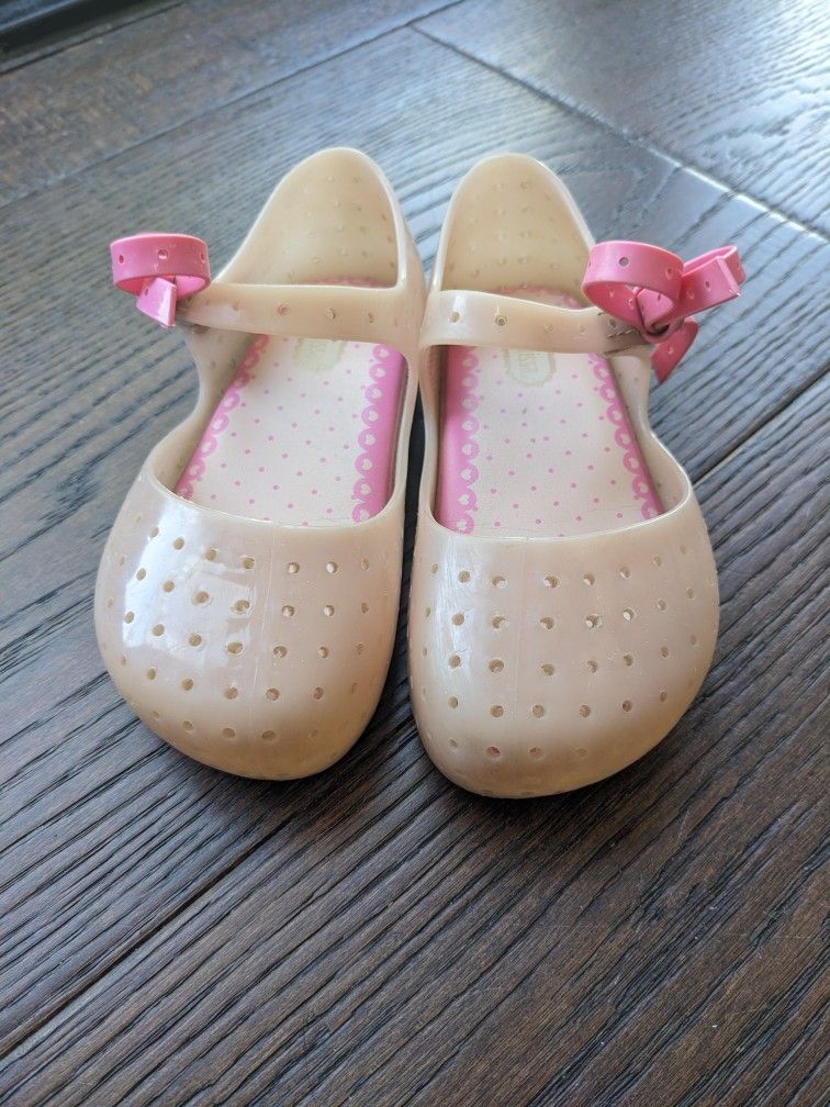 Mini Melissa Mini Furadinha Mary Jane Flats Toddler Girl Size 9 Pink Bow Shoes