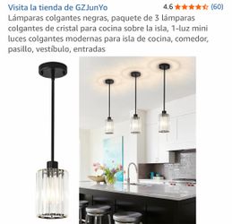 (78276) GZJunYo Black Crystal Mini Pendant Lights Set of 3