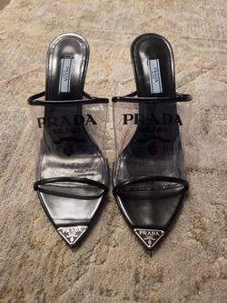 Prada 75mm Plex Logo Extended Sole Mules