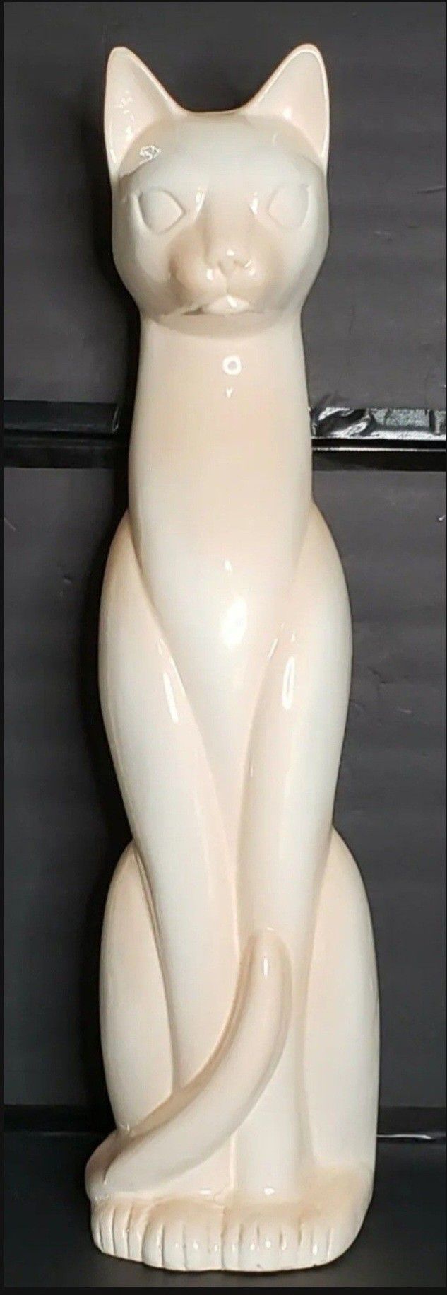 Vtg 30"H Tall Hollywood Regency Uplight Sitting Ceramic Feline Hollow Statue Sift Pink