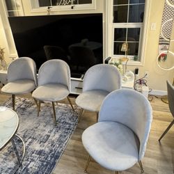 4 Grey Velvet Chairs With Golden Legs