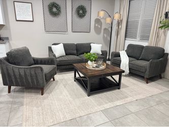Dark Grey Living Spaces Couch, Loveseat, & Chair Set