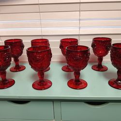 Vintage Fenton Madonna Inn Wild Rose Ruby Red Goblets Lot Of 8